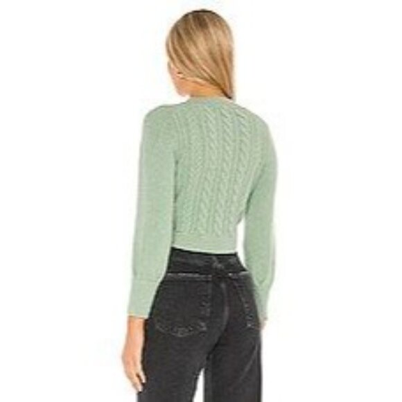For Love & Lemons Sydney Comfy French Women's Green‎ Cable Knit Crop Sweater 2XL - Picture 2 of 8